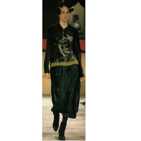 Yoshiki Hishinuma Vintage 90s Layered Green Velvet Skirt - Picture 1 of 13
